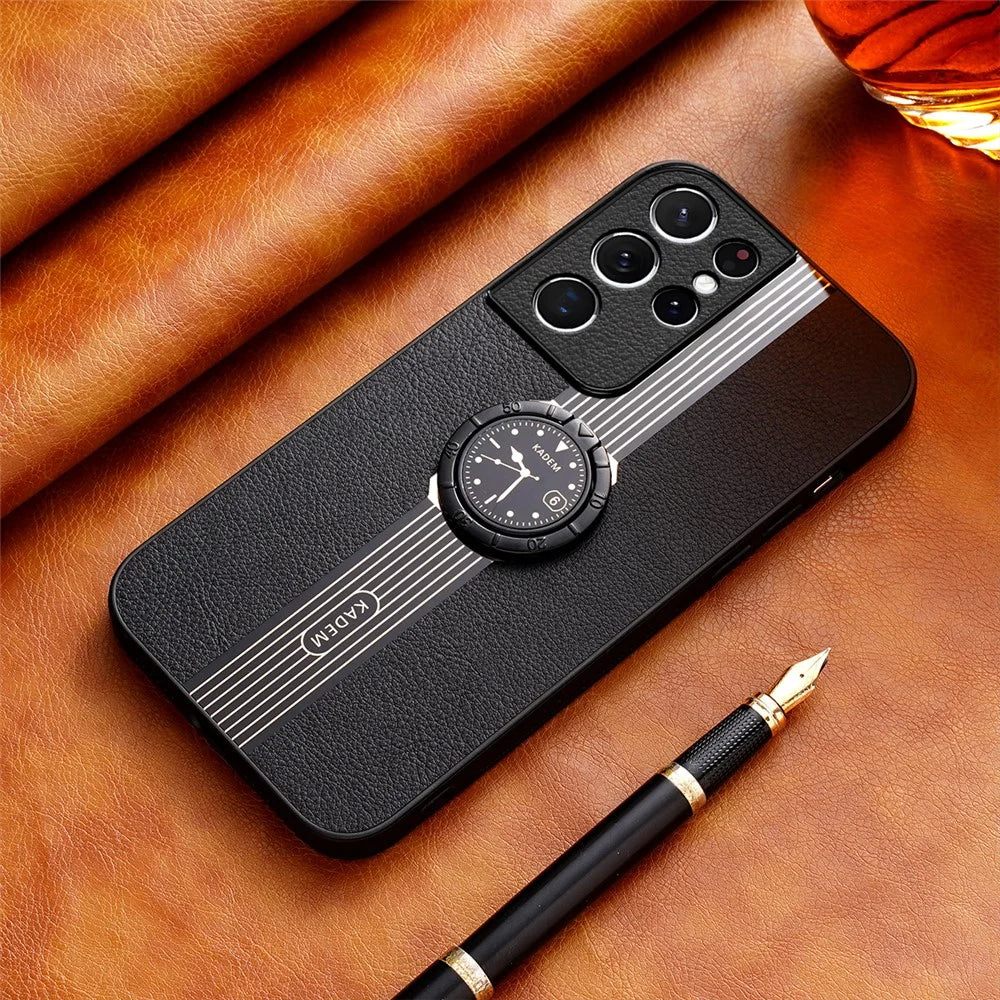 KADEM For Samsung Galaxy S21 Ultra 5G Case PU Leather+TPU+Acrylic Kickstand Phone Cover - Black - 3