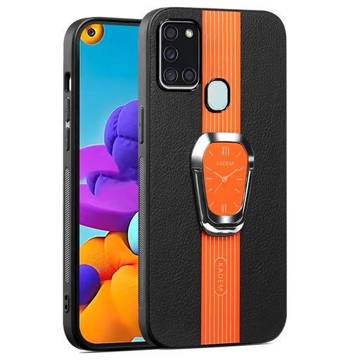 KADEM For Samsung Galaxy A21s Case Folding Kickstand Electroplating Phone Cover - Orange - 1