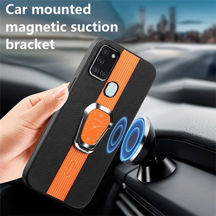 KADEM For Samsung Galaxy A21s Case Folding Kickstand Electroplating Phone Cover - Orange - 2