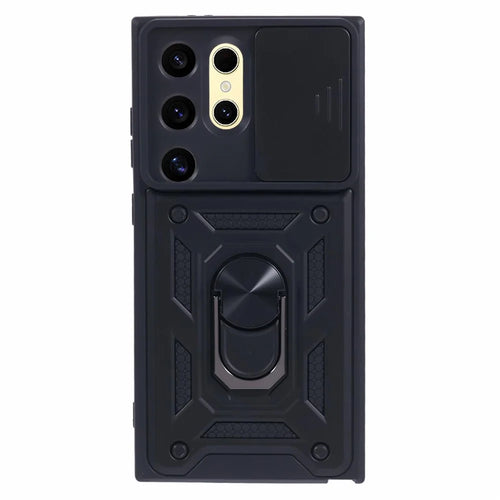 For Samsung Galaxy S24 Ultra Case Kickstand Phone Cover with Slide Lens Protection - Black - 1
