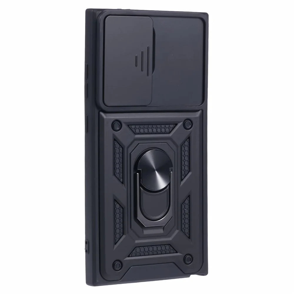 For Samsung Galaxy S24 Ultra Case Kickstand Phone Cover with Slide Lens Protection - Black - 3
