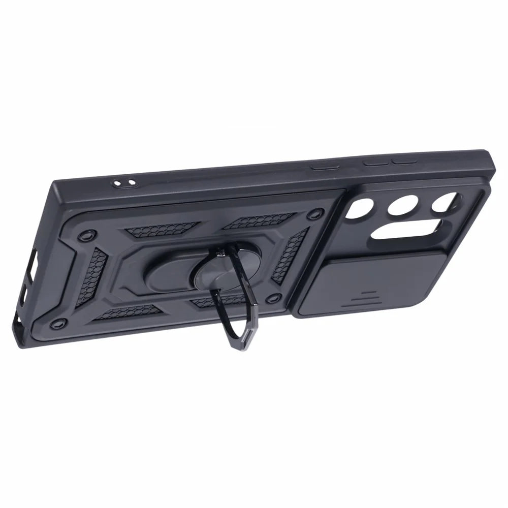 For Samsung Galaxy S24 Ultra Case Kickstand Phone Cover with Slide Lens Protection - Black - 4
