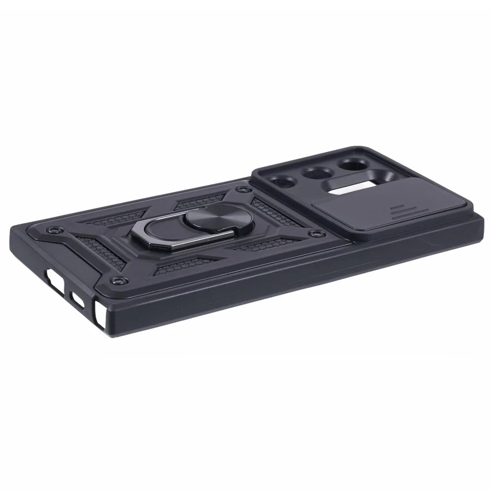 For Samsung Galaxy S24 Ultra Case Kickstand Phone Cover with Slide Lens Protection - Black - 5