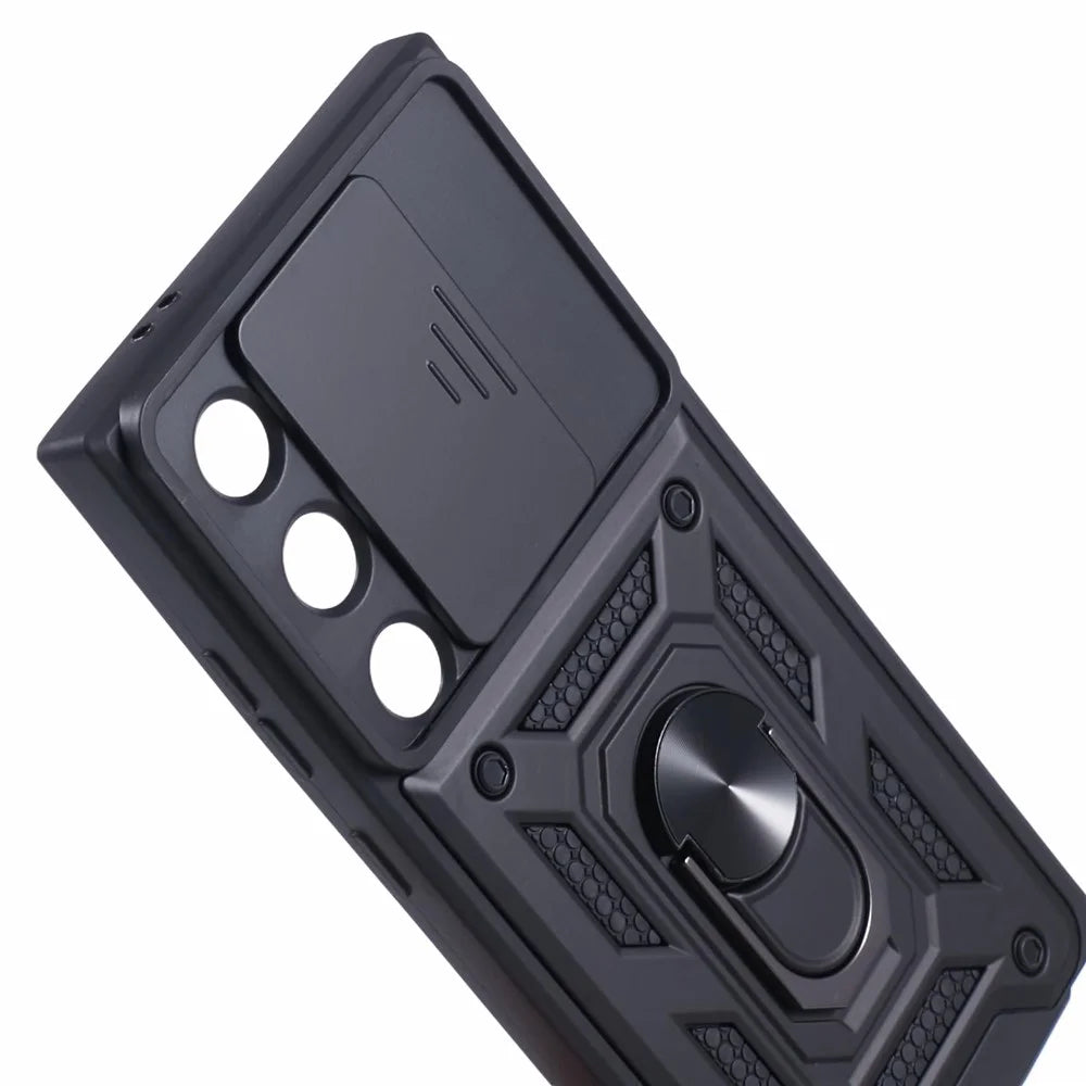 For Samsung Galaxy S24 Ultra Case Kickstand Phone Cover with Slide Lens Protection - Black - 7