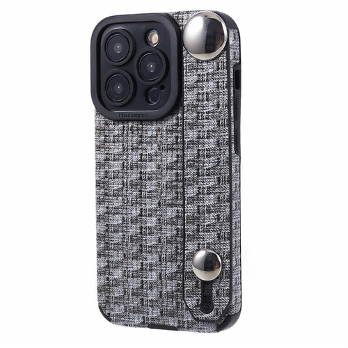 For iPhone 14 Pro Cover Wristband Anti-fall Cloth Coated TPU Cell Phone Case - Black - 1