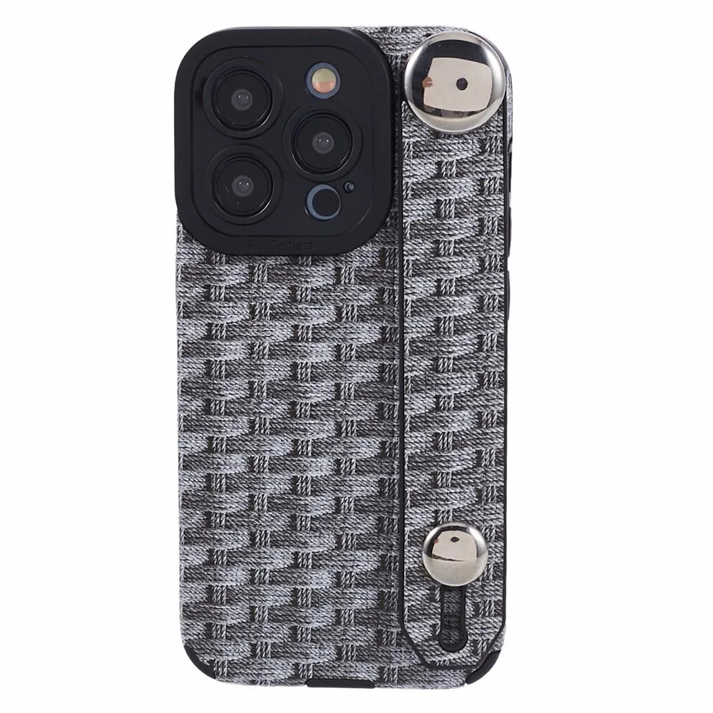 For iPhone 14 Pro Cover Wristband Anti-fall Cloth Coated TPU Cell Phone Case - Black - 3