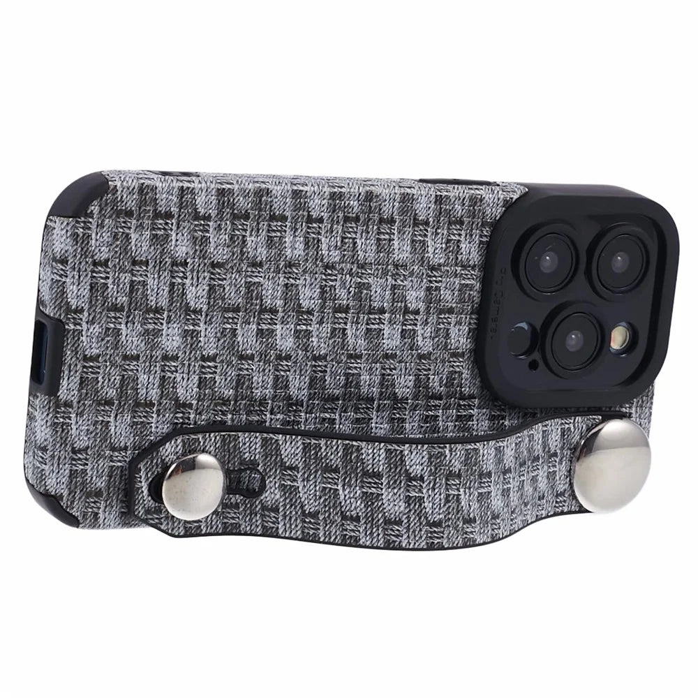 For iPhone 14 Pro Cover Wristband Anti-fall Cloth Coated TPU Cell Phone Case - Black - 4