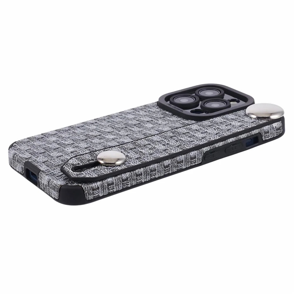 For iPhone 14 Pro Cover Wristband Anti-fall Cloth Coated TPU Cell Phone Case - Black - 5