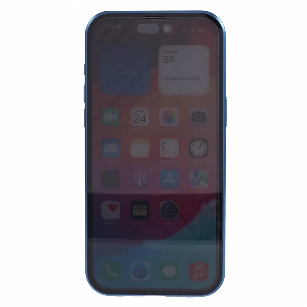 For iPhone 15 Pro Anti-Spy Case Compatible with MagSafe Tempered Glass Metal Bumper Phone Cover - Dark Blue - 3