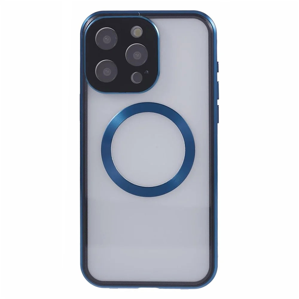 For iPhone 14 Pro Anti-Spy Case Tempered Glass Metal Shockproof Phone Case Compatible with MagSafe - Dark Blue - 4