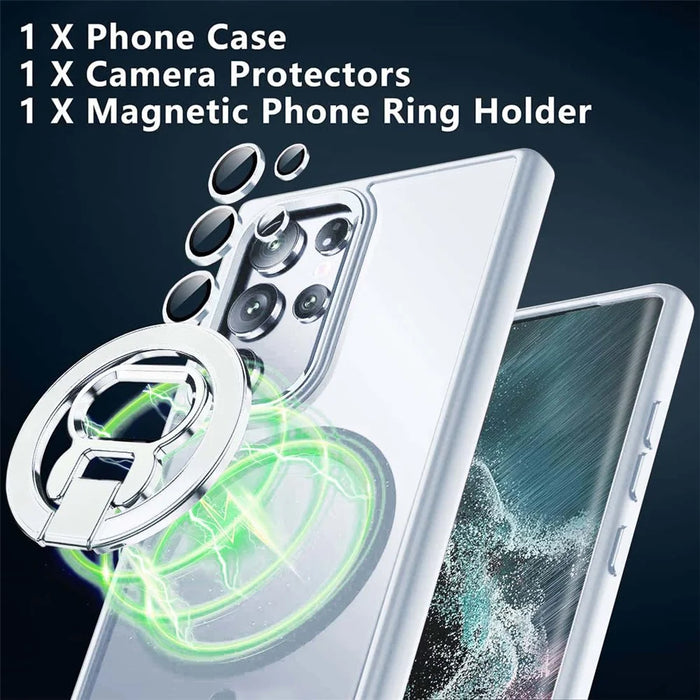 For Samsung Galaxy S24 Ultra Magnetic Case Kickstand Phone Cover with Lens Protector - Blue - 2