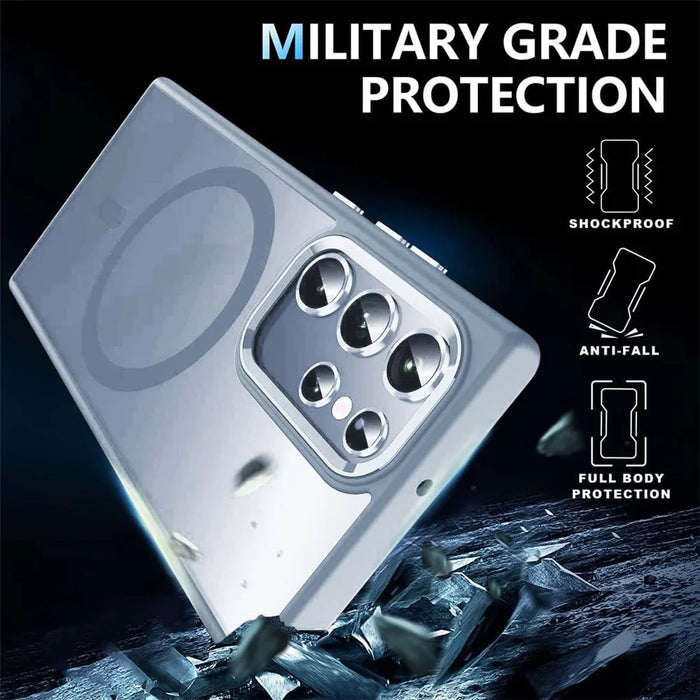 For Samsung Galaxy S24 Ultra Magnetic Case Kickstand Phone Cover with Lens Protector - Blue - 4