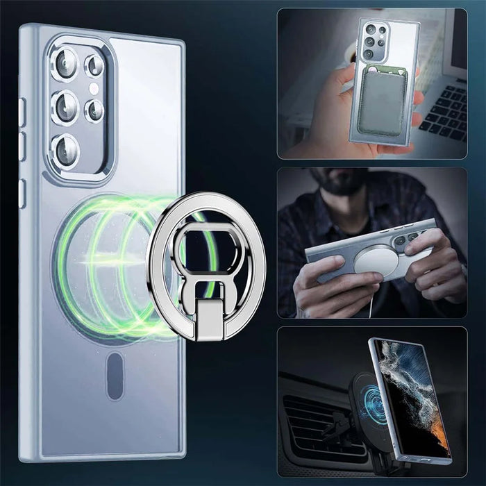 For Samsung Galaxy S24 Ultra Magnetic Case Kickstand Phone Cover with Lens Protector - Blue - 5