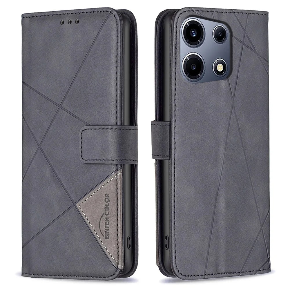 BINFEN COLOR For Infinix Note 30 VIP 5G Phone Cases Wallet Stand Geometry Imprint Leather Cover - Black - 1