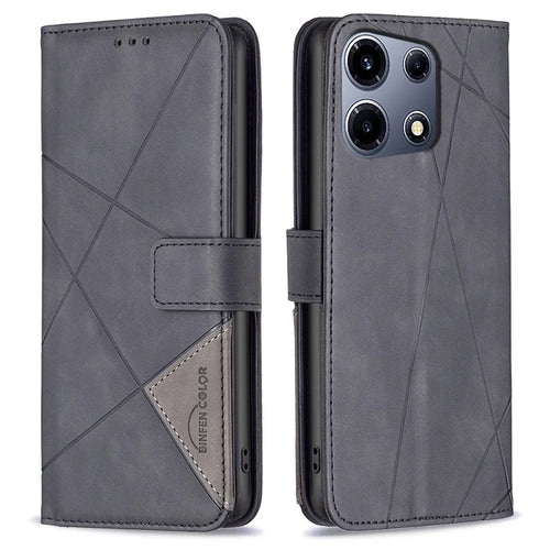 BINFEN COLOR For Infinix Note 30 VIP 5G Phone Cases Wallet Stand Geometry Imprint Leather Cover - Black - 1