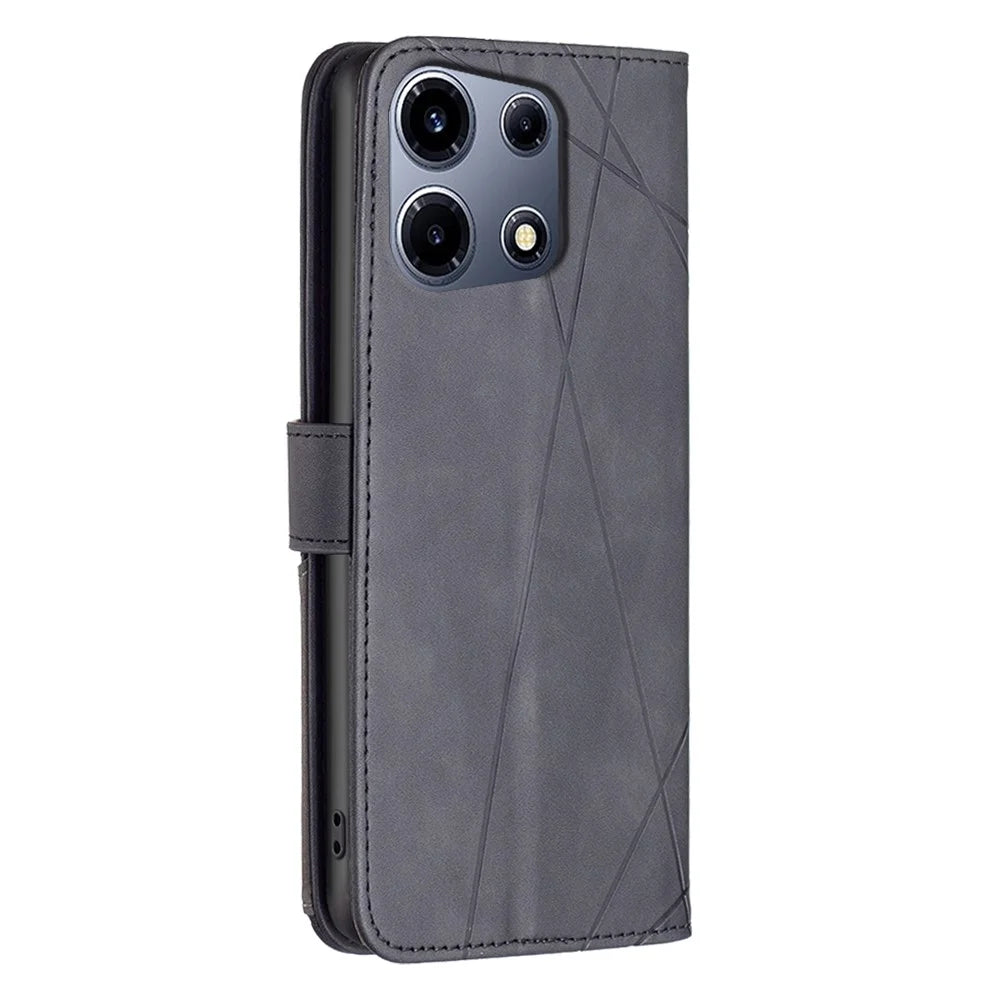BINFEN COLOR For Infinix Note 30 VIP 5G Phone Cases Wallet Stand Geometry Imprint Leather Cover - Black - 6