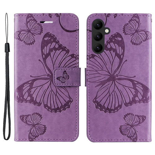 For Samsung Galaxy A25 5G (Global) Wallet Case Floral Butterfly Imprinted Leather Phone Cover Stand - Purple - 1