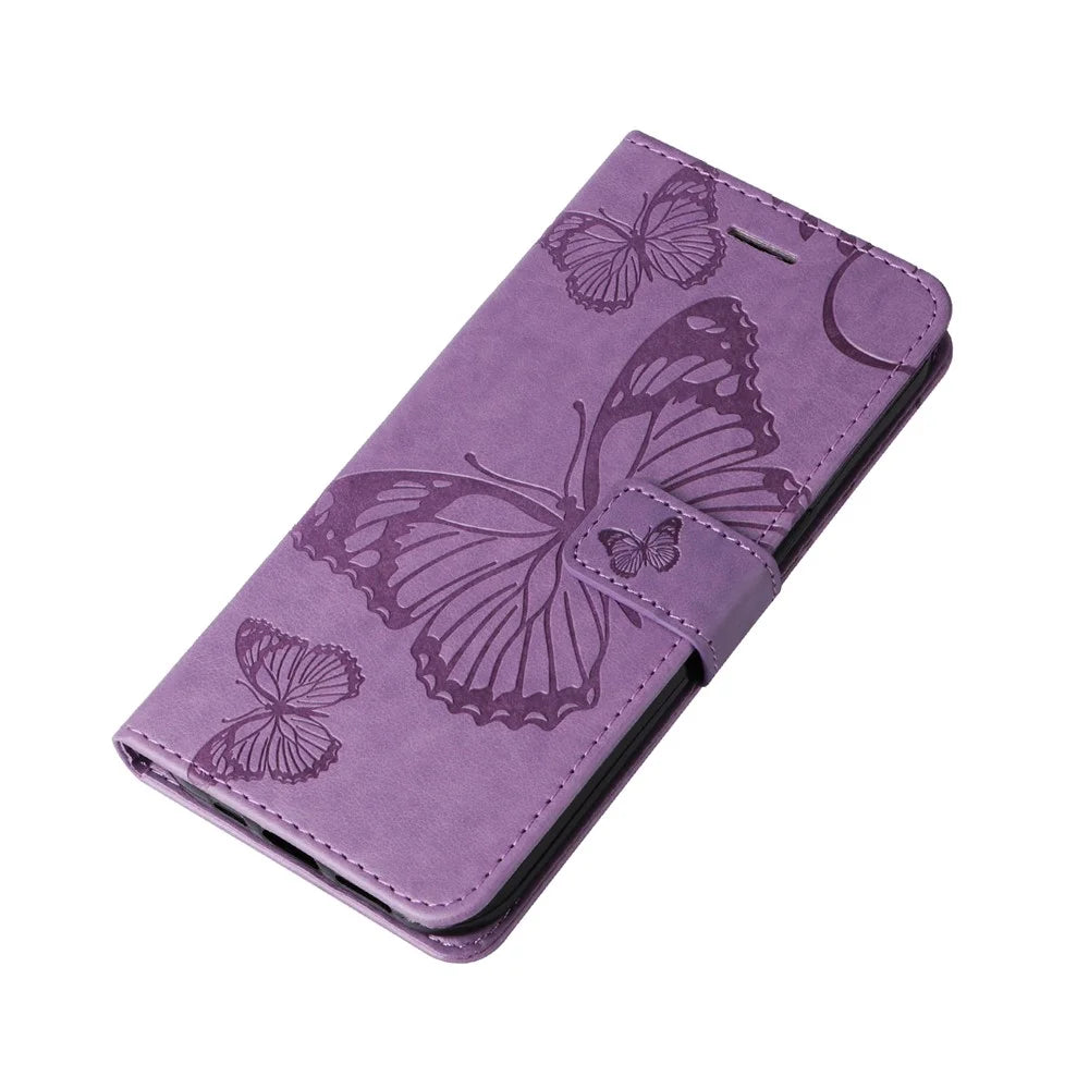 For Samsung Galaxy A25 5G (Global) Wallet Case Floral Butterfly Imprinted Leather Phone Cover Stand - Purple - 5