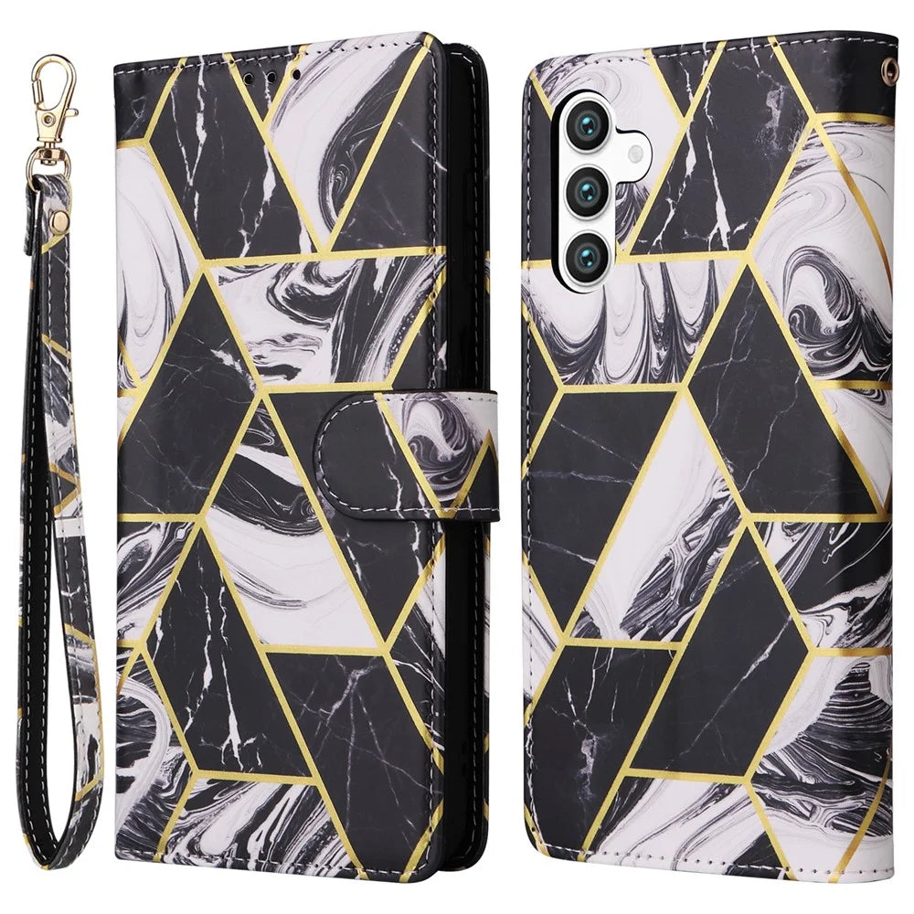 For Samsung Galaxy S24+ Case Pattern Printing Wallet Leather Phone Cover - Black - 1