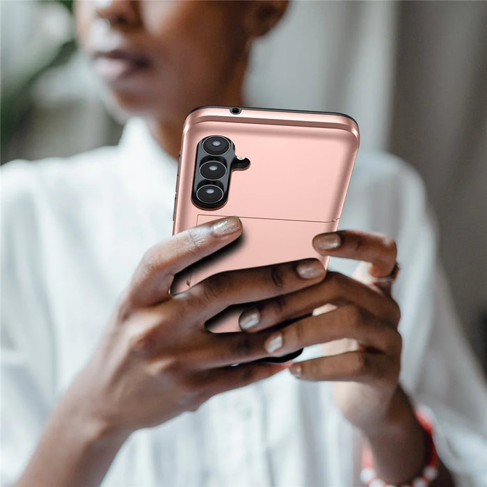 For Samsung Galaxy S24+ Case TPU + PC Phone Cover with Slide Card Holder - Rose Gold - 4