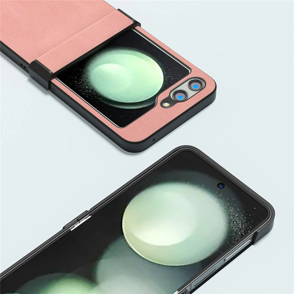 ABEEL For Samsung Galaxy Z Flip5 5G Case Retro Leather+PC Hinge Protection Phone Cover - Pink - 2