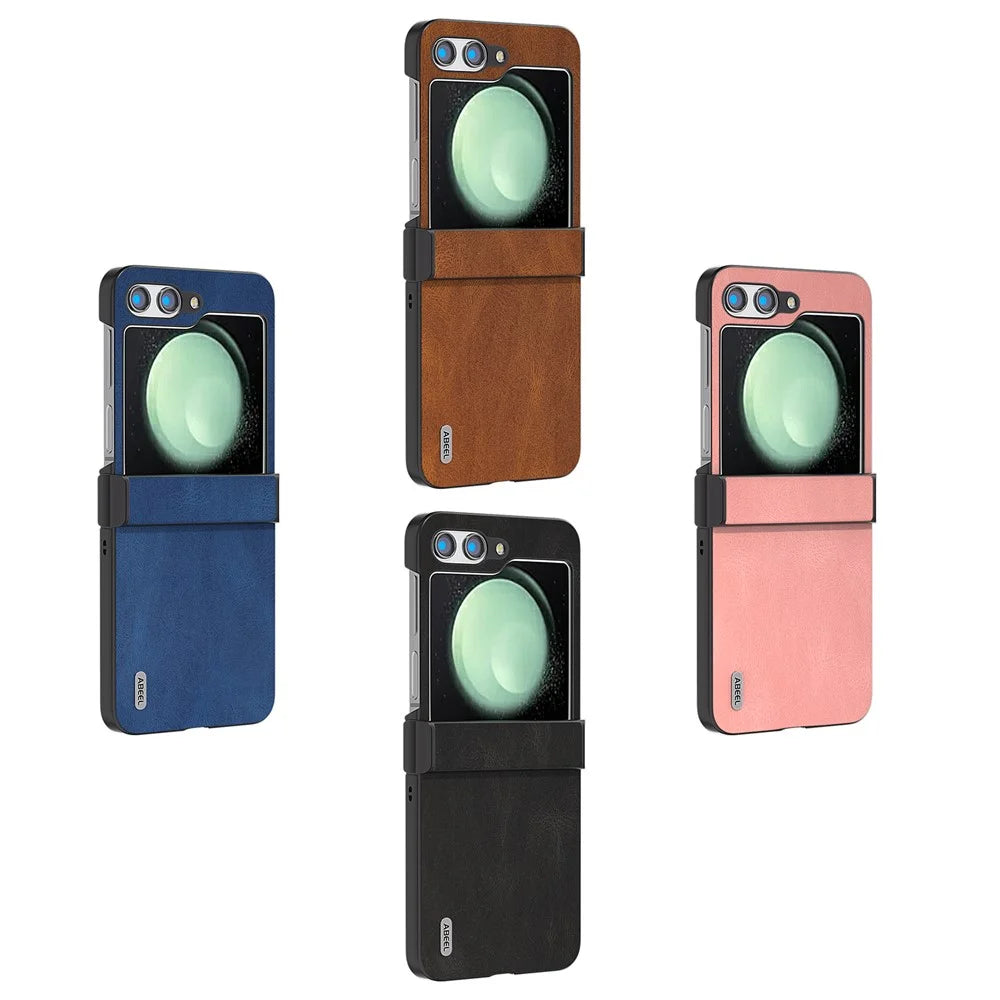 ABEEL For Samsung Galaxy Z Flip5 5G Case Retro Leather+PC Hinge Protection Phone Cover - Pink - 7