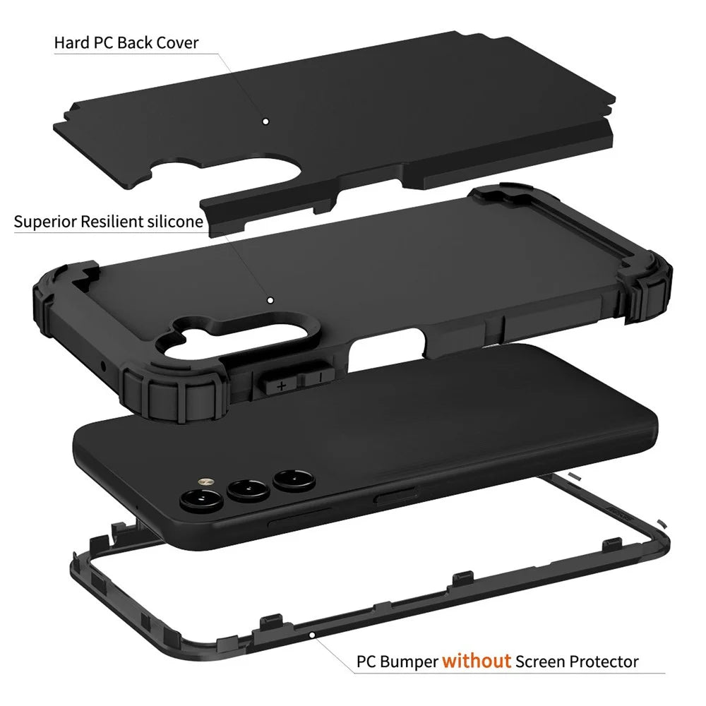 L-Style For Samsung Galaxy A15 4G Case PC + TPU Drop Protective Phone Cover - Black+Black - 4