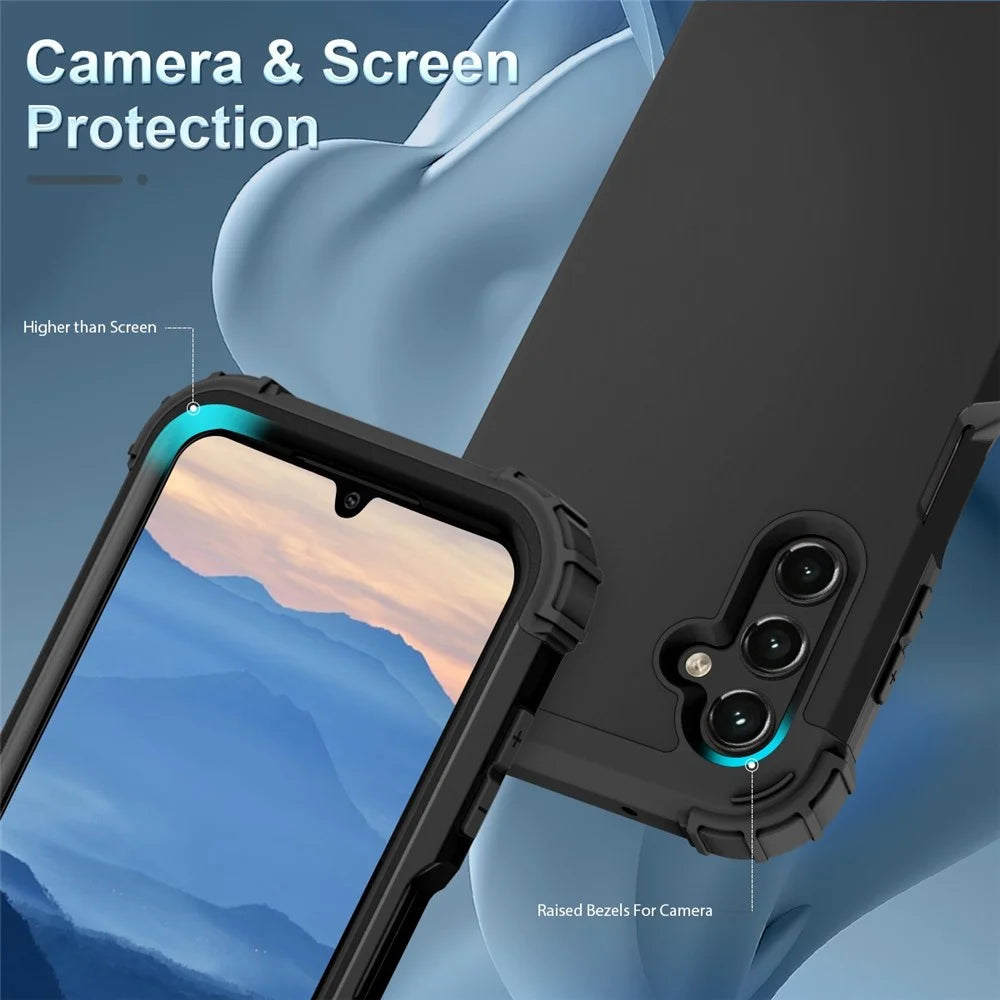 L-Style For Samsung Galaxy A15 4G Case PC + TPU Drop Protective Phone Cover - Black+Black - 5