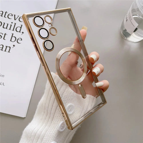 For Samsung Galaxy S24 Ultra Magnetic Case Case TPU Electroplated Phone Cover - Gold - 1