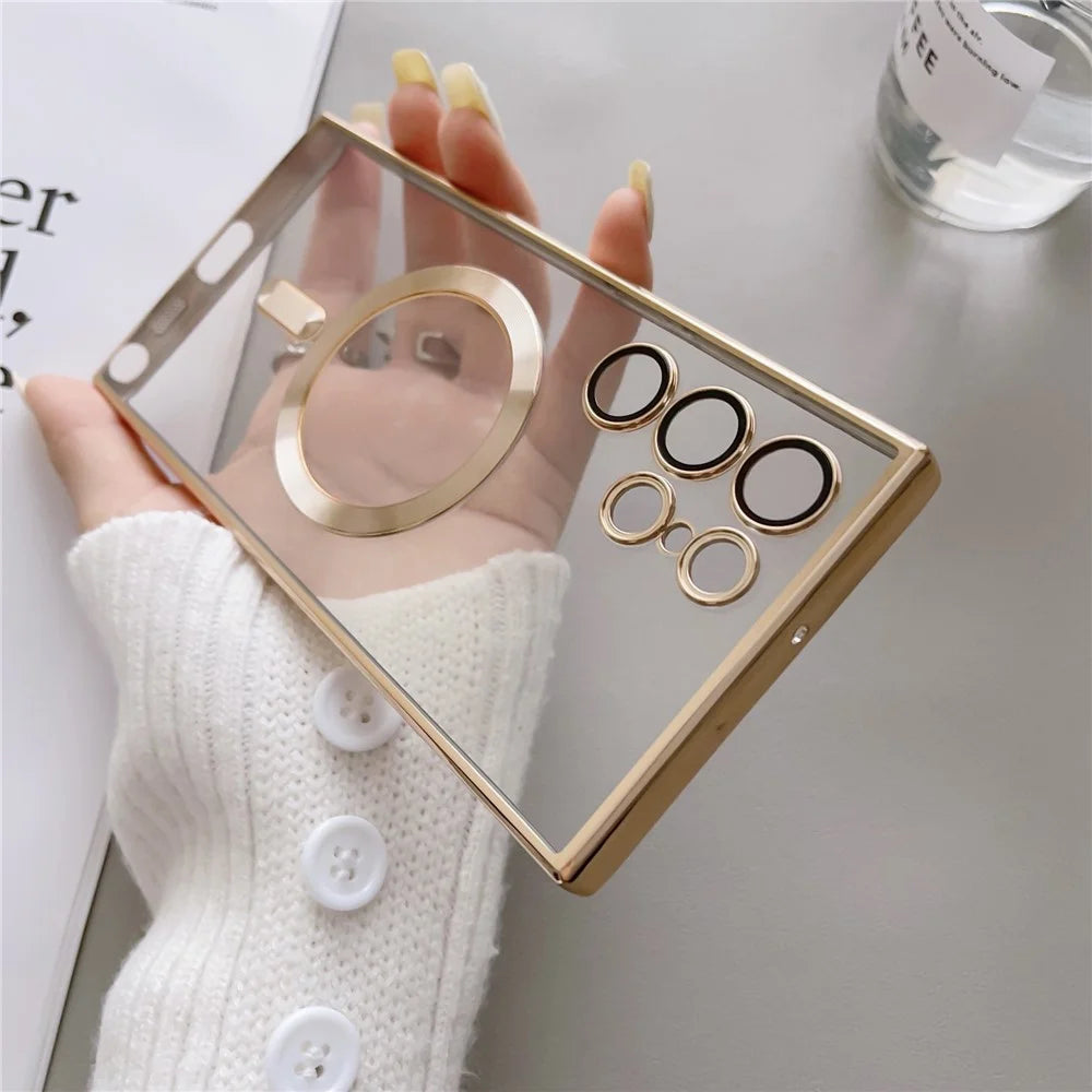 For Samsung Galaxy S24 Ultra Magnetic Case Case TPU Electroplated Phone Cover - Gold - 2