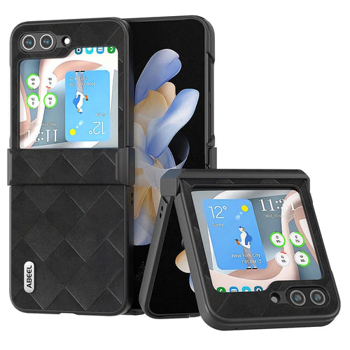 ABEEL For Samsung Galaxy Z Flip5 5G Case Grid Texture Hinge Protection Folding Phone Cover - Black - 1