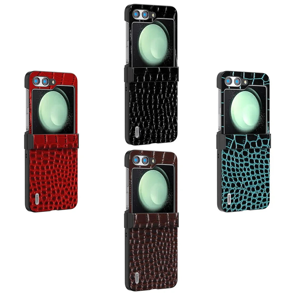 ABEEL For Samsung Galaxy Z Flip5 5G Case Hinge Protection Genuine Cow Leather+PC Cover - Midnight Green - 7
