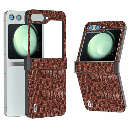 ABEEL For Samsung Galaxy Z Flip5 5G Case Hinge Design Canopy Texture Phone Cover - Coffee - 1