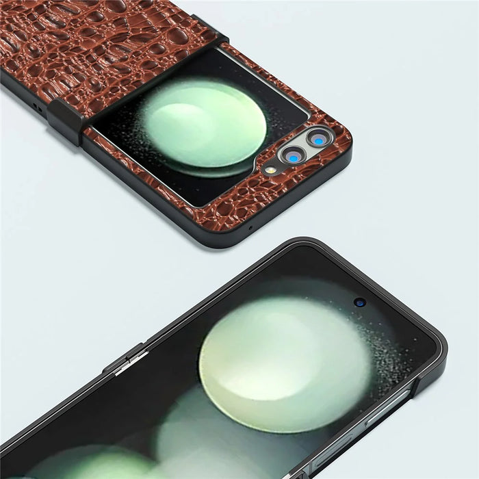 ABEEL For Samsung Galaxy Z Flip5 5G Case Hinge Design Canopy Texture Phone Cover - Coffee - 4