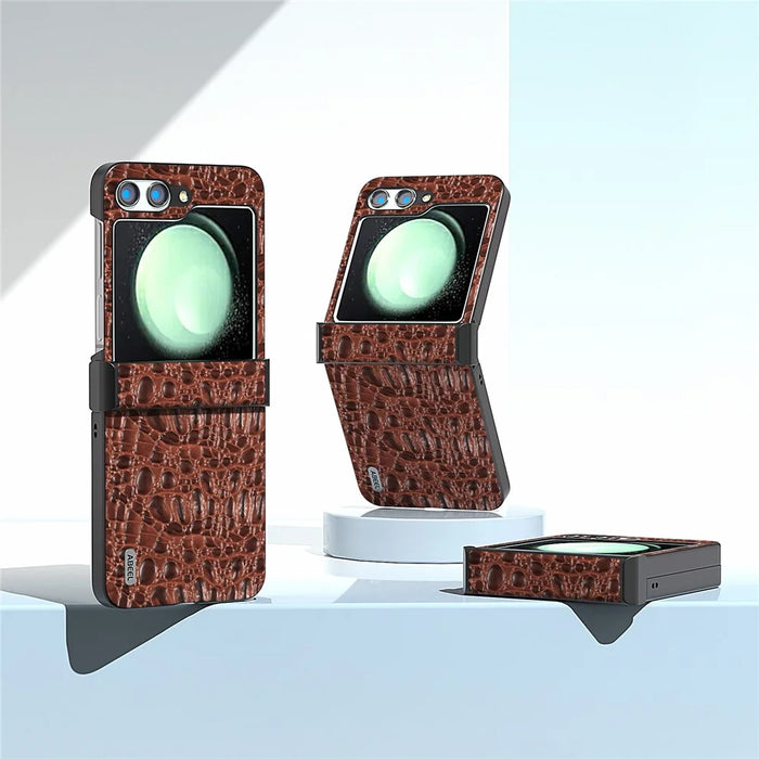 ABEEL For Samsung Galaxy Z Flip5 5G Case Hinge Design Canopy Texture Phone Cover - Coffee - 6