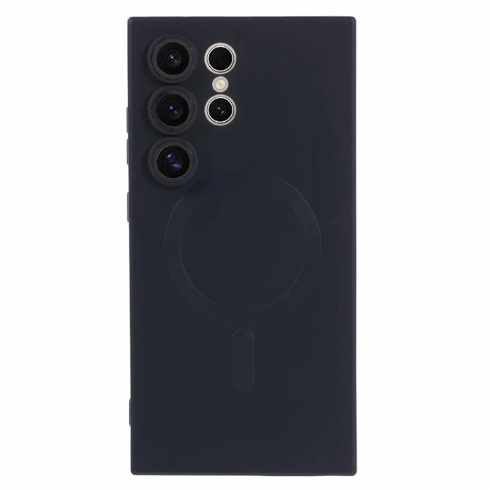 For Samsung Galaxy S24 Ultra Case Lens Protection Liquid Silicone Cover Magnetic Case - Black - 1
