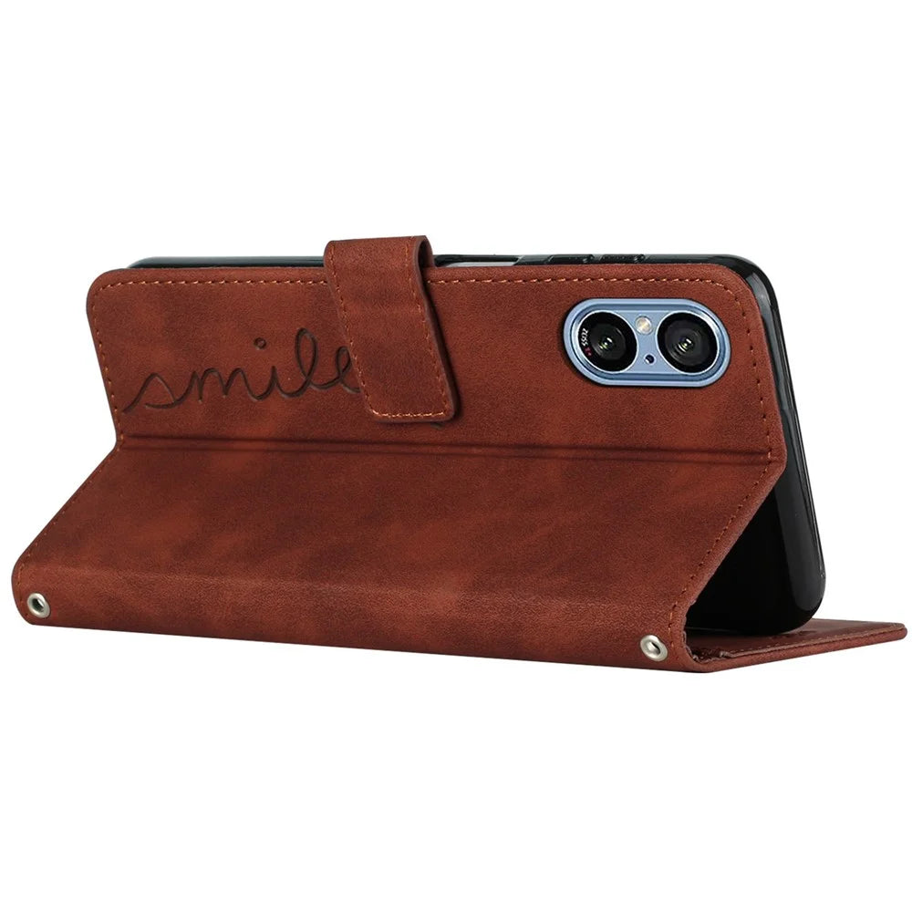 For Sony Xperia 5 V Phone Case Stand PU Leather Wallet Mobile Phone Cover - Brown - 3