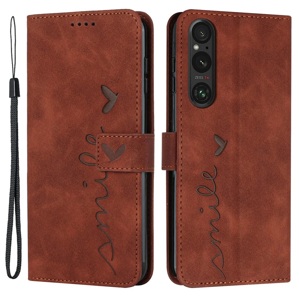 For Sony Xperia 1 V Leather Case Skin-touch Stand Wallet Phone Cover - Brown - 1