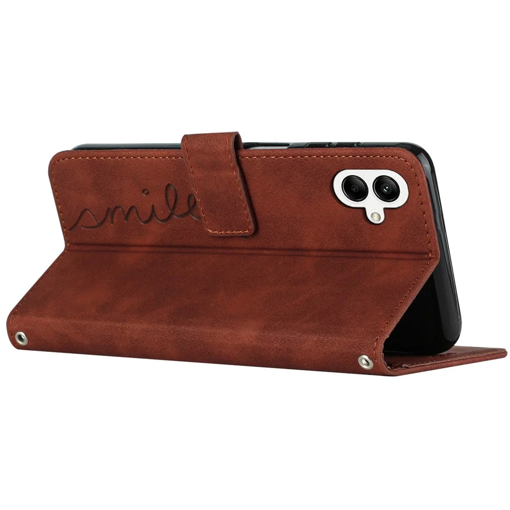 For Samsung Galaxy A05 4G Case Stand Wallet PU Leather Cell Phone Cover - Brown - 4