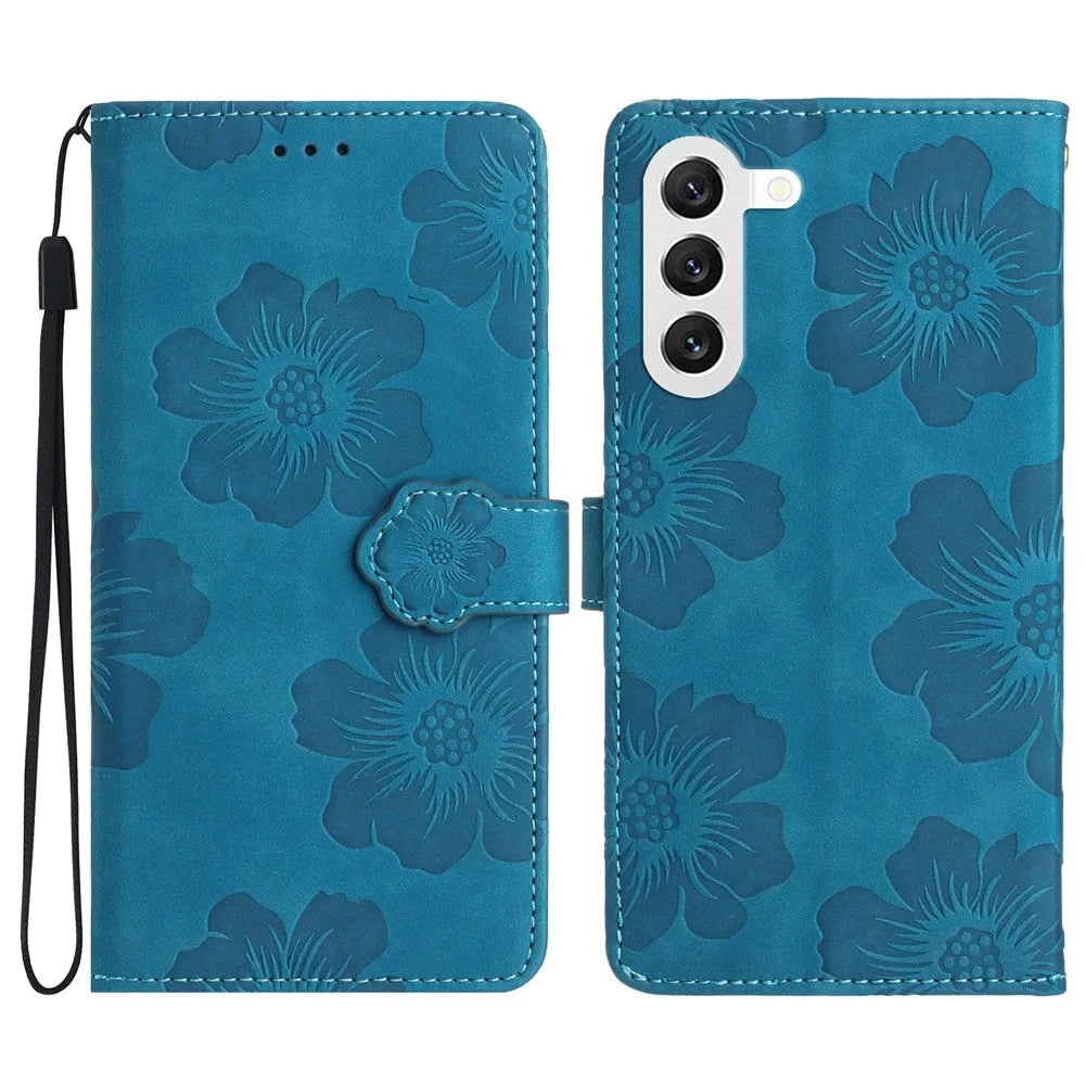 For Samsung Galaxy S24 Anti-Scratch PU Leather Wallet Phone Cover Imprinted Stand Phone Case - Blue - 1