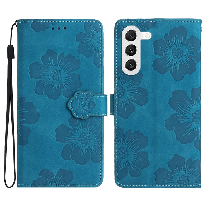For Samsung Galaxy S24 Anti-Scratch PU Leather Wallet Phone Cover Imprinted Stand Phone Case - Blue - 1