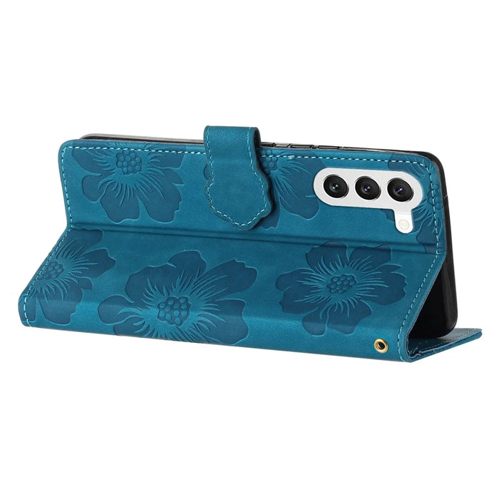 For Samsung Galaxy S24 Anti-Scratch PU Leather Wallet Phone Cover Imprinted Stand Phone Case - Blue - 4