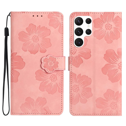 For Samsung Galaxy S24 Ultra Case Imprinted Stand Phone Shell PU Leather Wallet Cell Phone Cover - Pink - 1