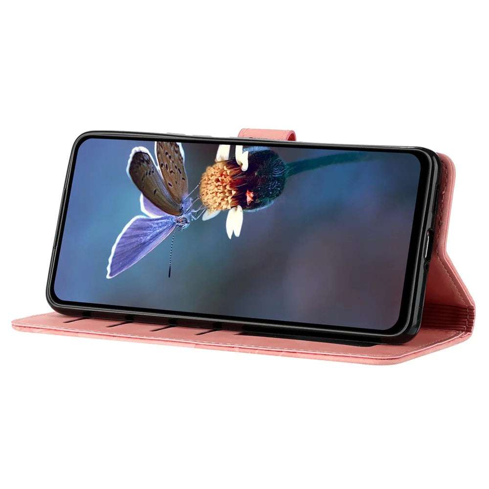 For Samsung Galaxy S24 Ultra Case Imprinted Stand Phone Shell PU Leather Wallet Cell Phone Cover - Pink - 2