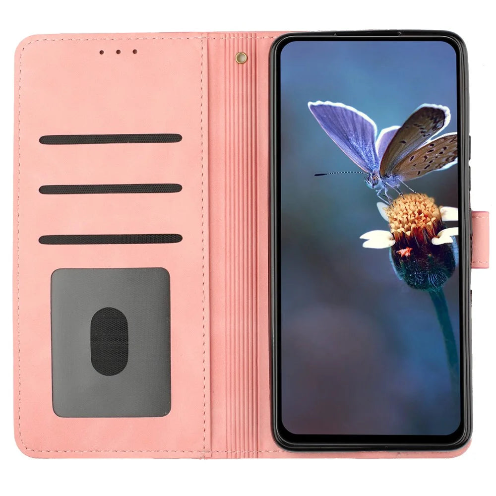 For Samsung Galaxy S24 Ultra Case Imprinted Stand Phone Shell PU Leather Wallet Cell Phone Cover - Pink - 3