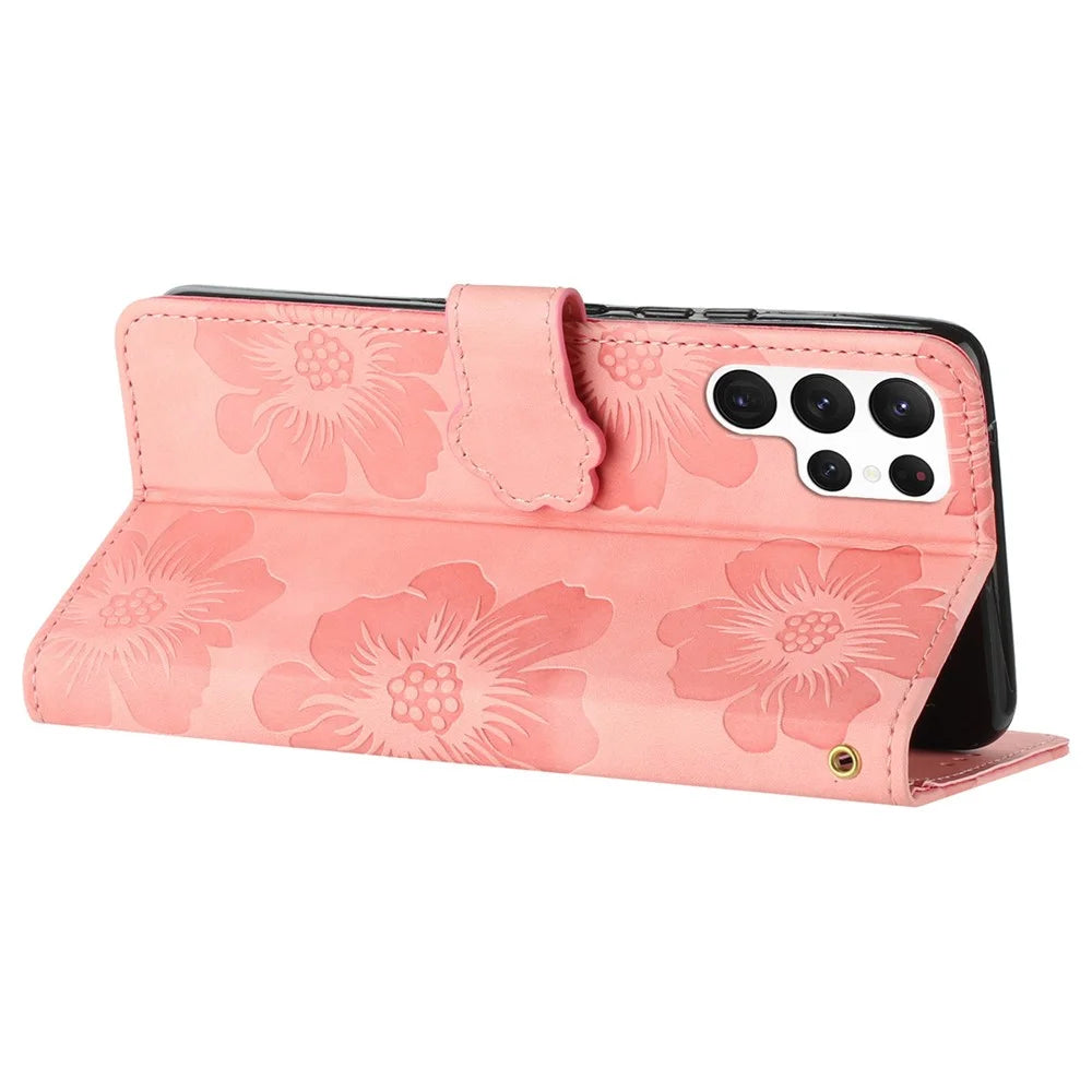 For Samsung Galaxy S24 Ultra Case Imprinted Stand Phone Shell PU Leather Wallet Cell Phone Cover - Pink - 4