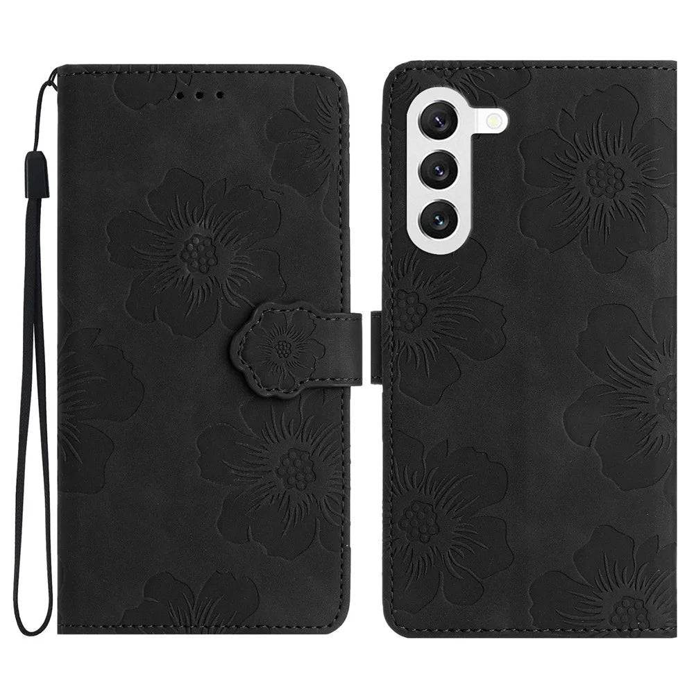 Phone Shell for Samsung Galaxy S24+ Case PU Leather Wallet Imprinted Phone Stand Cover - Black - 1