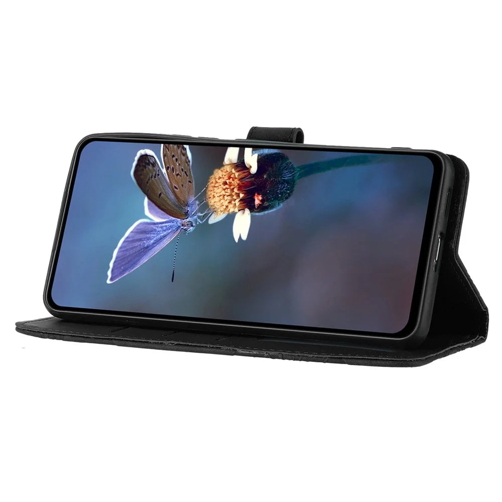 Phone Shell for Samsung Galaxy S24+ Case PU Leather Wallet Imprinted Phone Stand Cover - Black - 2