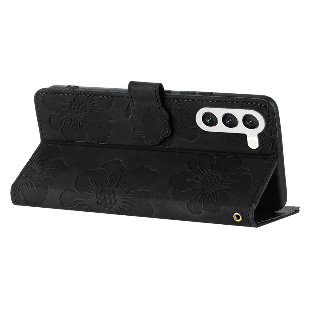 Phone Shell for Samsung Galaxy S24+ Case PU Leather Wallet Imprinted Phone Stand Cover - Black - 4