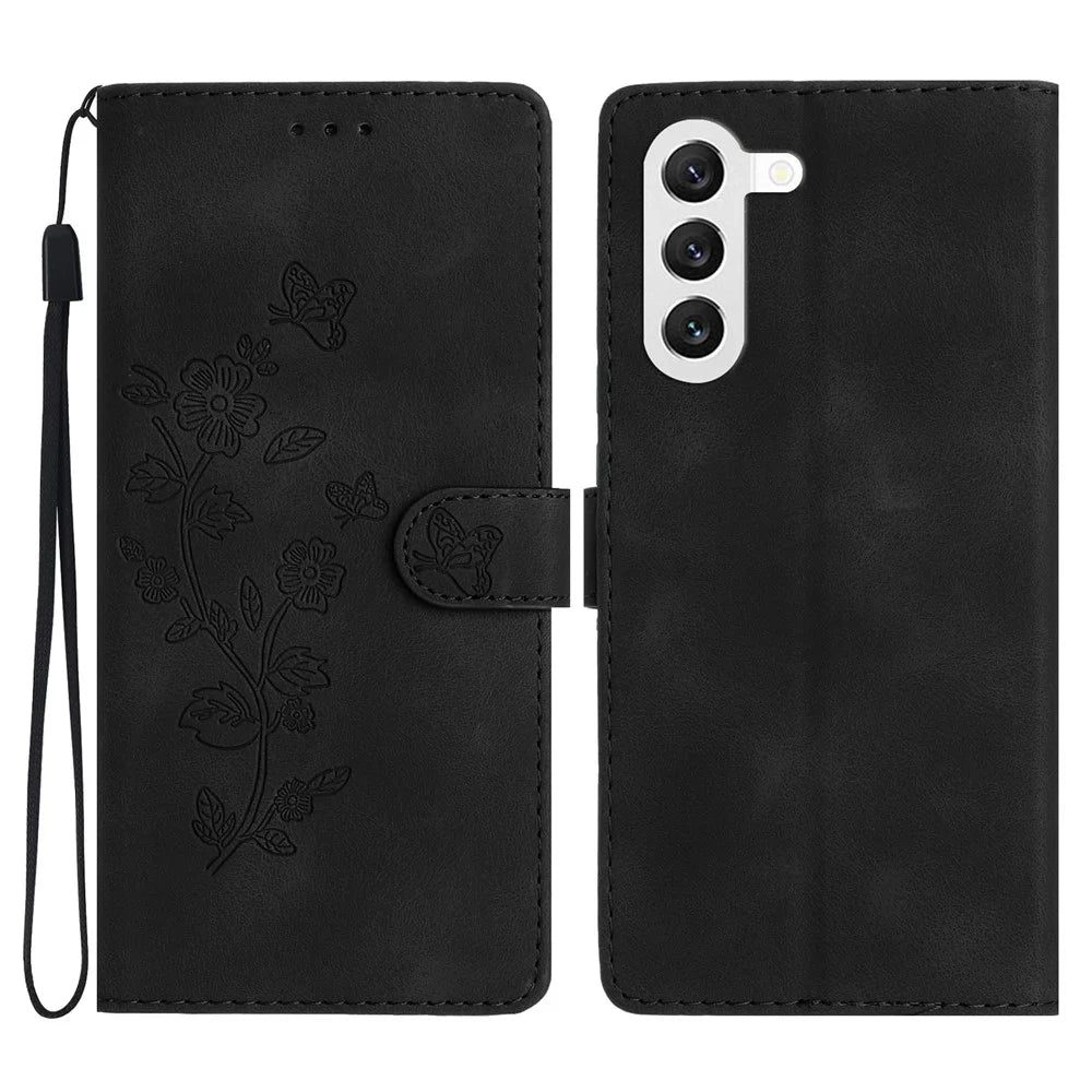 For Samsung Galaxy S24+ Case Imprinted Stand Phone Shell Wallet PU Leather Magnetic Phone Cover - Black - 1